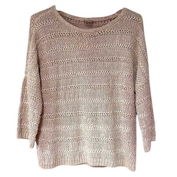 CHICO’s Shine Stitch Detail Pullover Sweater in Rose Pink/Cream in Size 2 (10) - Picture 2 of 6
